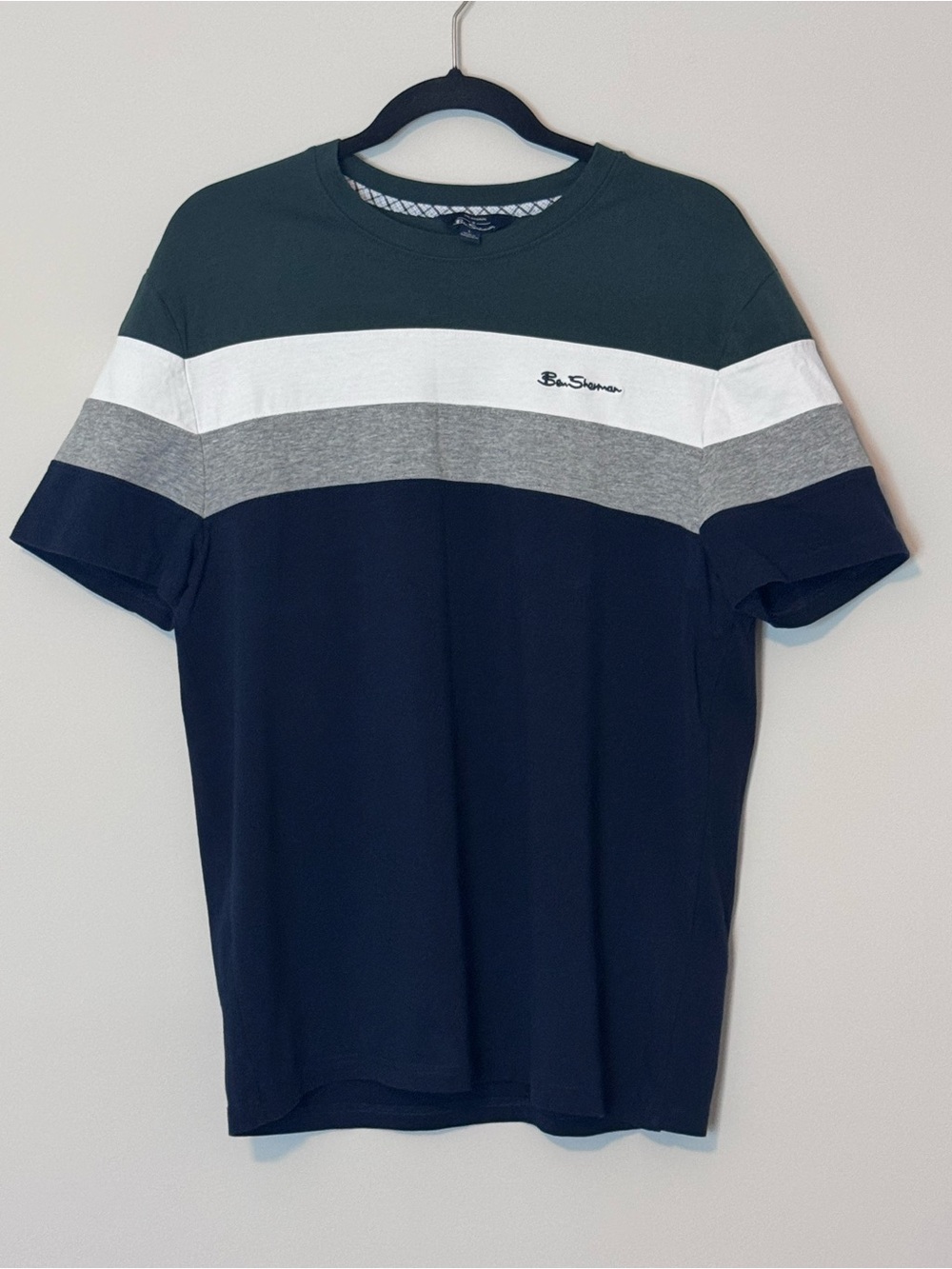Ben Sherman Men’s Large Colorblock Logo T-Shirt Green Navy Gray NWOT